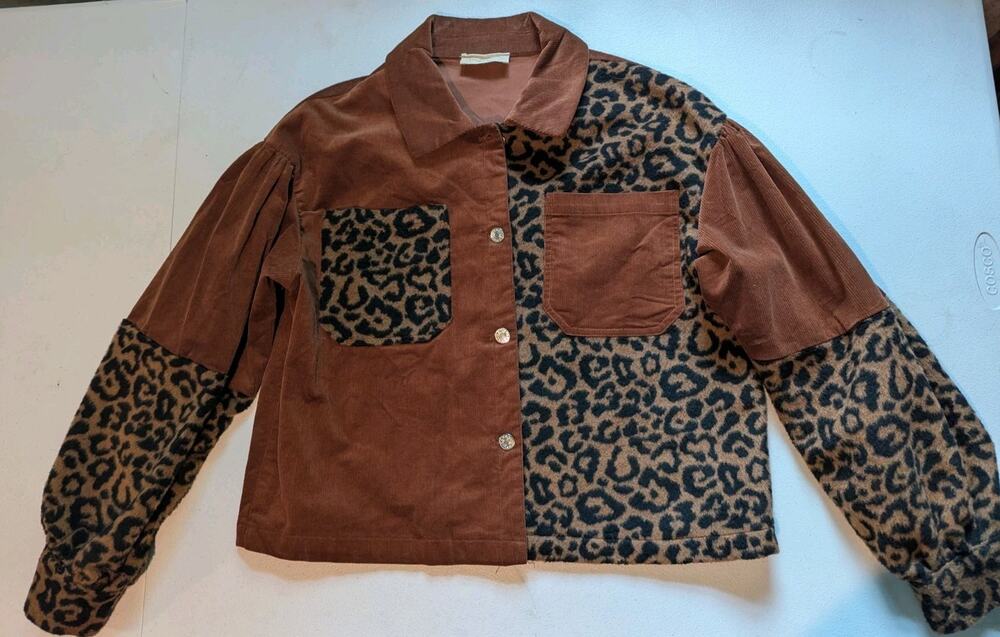 SAINTS & HEARTS Womens Cordouroy/ Leopard Western Jacket Size Medium